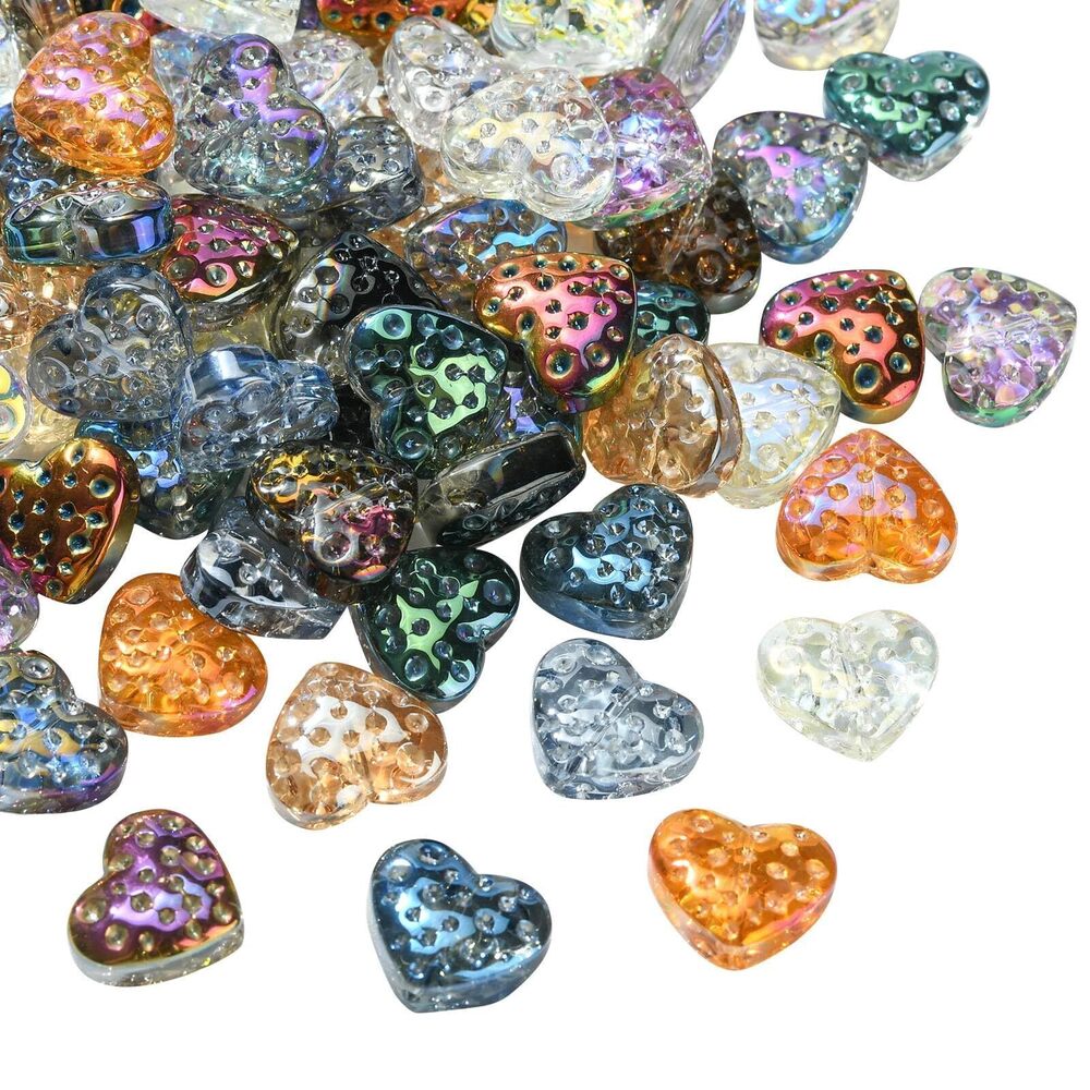 4843 100 Pcs Electroplate Transparent Glass Heart Shaped Beads - Random
